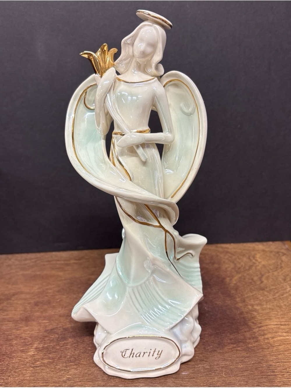 Charity Angel Porcelain Figurine in White and Gold